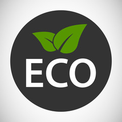 Eco button with green leaves logo