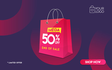 50 percent off Shopping bag Mega Discount sale Colorful minimal gradient vector illustration banner