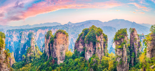 Landscape of Zhangjiajie. Taken from Yellow Stone Village (Huangshizhai). Located in Wulingyuan Scenic and Historic Interest Area which was designated a UNESCO World Heritage Site in china.
