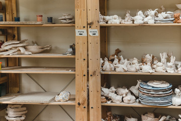 Fototapeta na wymiar ceramic items are on the shelf
