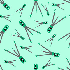 Seamless pattern with green theodolite on tripod