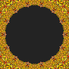Circular floral frame ornament - vector background design with blank black space in the middle
