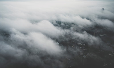 Chicago skyline the middle of a winter storm 