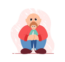 Male criminal threatens hostage with a knife. Vector illustration in flat style.