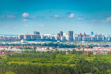 Naklejka premium Industrial factories and nearby homes in Shanghai, China