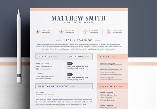 Resume and Cover Letter Layout with Peach Accents