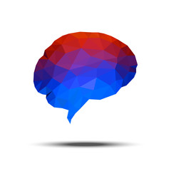 Brain concept, from tringles with blue and red highlights on the surface. Low poly design. Vector, EPS10