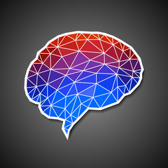 Brain concept, from tringles with blue and red highlights on the surface. Adapted for sticker printing. Low poly design. Vector, EPS 10