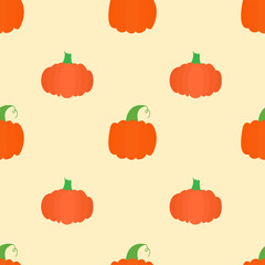 Seamless pattern with bright pumpkins on yellow background. 