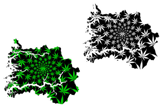 Sogn og Fjordane (Administrative divisions of Norway, Kingdom of Norway) map is designed cannabis leaf green and black, Sogn og Fjordane fylke map made of marijuana (marihuana,THC) foliage,....