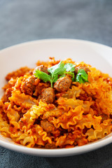 tasty penne with Meat ball and tomato sauce