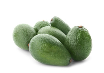 Ripe avocados on white background. Tropical fruit