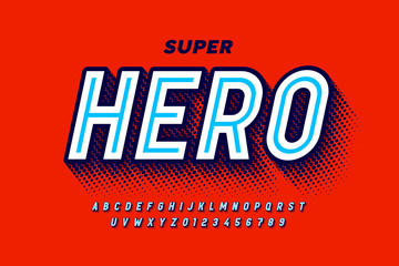 Fototapeta na wymiar Comics Super Hero style font, alphabet letters and numbers