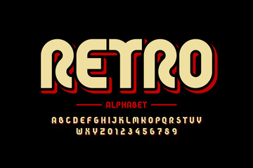 Retro style font design, eighties inspired alphabet letters and numbers