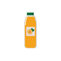 Orange juice bottle with fresh fruit label filled with colorful healthy beverage