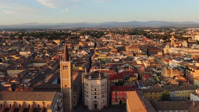 parma aerial view of cathedral and duomo square