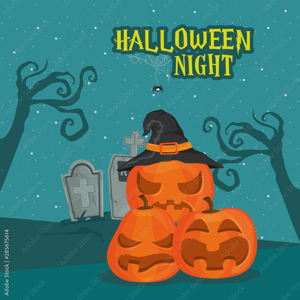 Poster happy halloween scary night cartoon