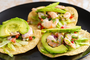 Fresh shrimp ceviche, marinated in lime with fresh vegetables