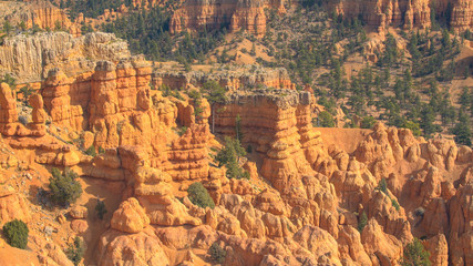 AERIAL: Stunning outer space red rock Bryce Canyon landscape in Utah desert USA