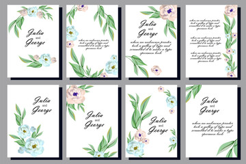 invitation floral templates, frames, greeting cards, imitation of watercolor painting on white background, gentle roses print banners. composition design.