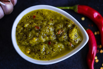 Variety of traditional georgian satsebeli sauces