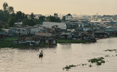 Naklejka premium Floating houses on Mekong River