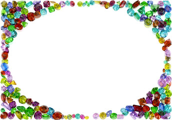 Oval frame made of multi colored gemstones on white background
