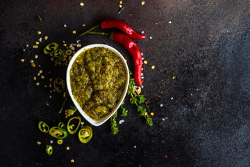 Variety of traditional georgian satsebeli sauces