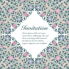 Vector of invitation card template, background and frame border. Thai art style floral vintage illustration design