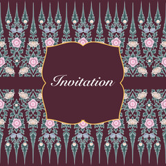 Vector of invitation card template, background and frame border. Thai art style floral vintage illustration design