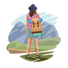 Backpack traveler tourist back cartoon