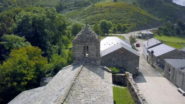 PREROMANIC CHURCH IN LINARES. MOUNTAIN VILLAGE. CAMINO DE SANTIAGO.CAUREL