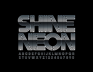 Obraz premium Vector chic Sign Shine Neon with Silver Font. Stylish Alphabet Letters and Numbers.