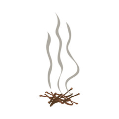 Fading camping campfire with firewood cartoon vector illustration isolated.