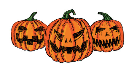 Naklejka na ściany i meble Halloween pumpkins set. Hand drawn illustration.