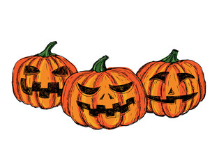 Halloween pumpkins set. Hand drawn illustration.