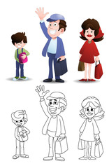 family going to take a plane while carry a travel bag on isolated white background