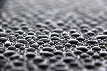 hundreds and thousands of water droplets beading on a gloss black surface of a waxed car - obrazy, fototapety, plakaty