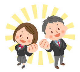 ガッツポーズの学生
