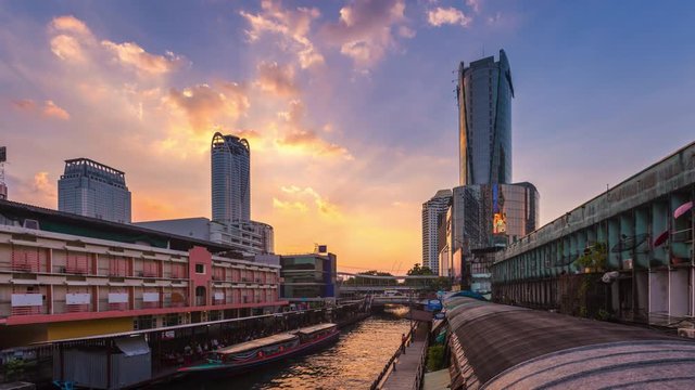 BANGKOK, THAILAND - December 26, 2016: Saen saep canal and boat carrying passengers in downtown Bangkok, Thailand.