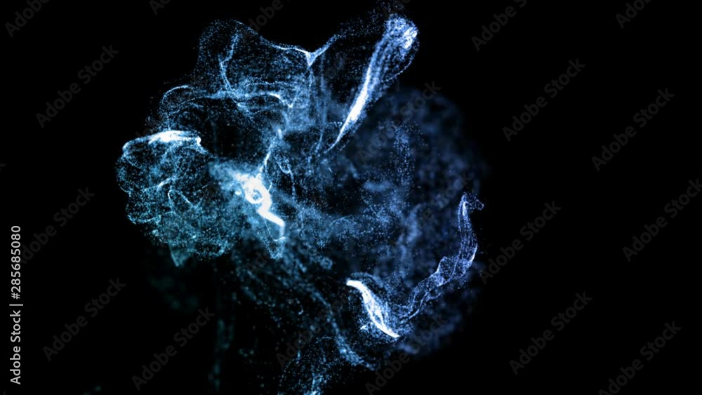 Aufkleber 3d ink effect of advection, luminous blue particles float in liquid. glow particles move in a stream
