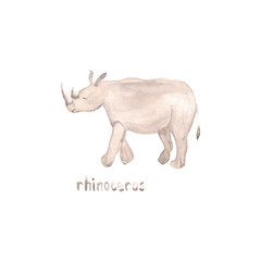 Fototapeta premium Watercolor hand drawn sketch illustrations of African rhino with lettering rhinoceros isolated on white