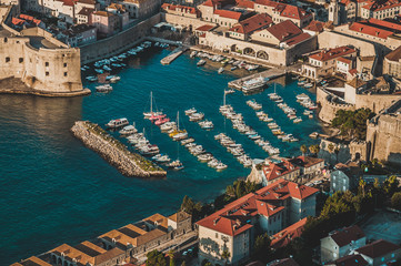 Old harbor of Dubrovnik in sunny day. Top view. Croatia