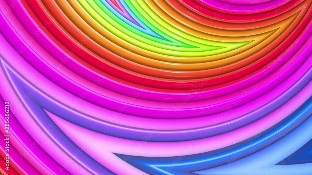 Poster abstract 3d seamless bright background in 4k. rainbow multicolored stripes move cyclically in simple