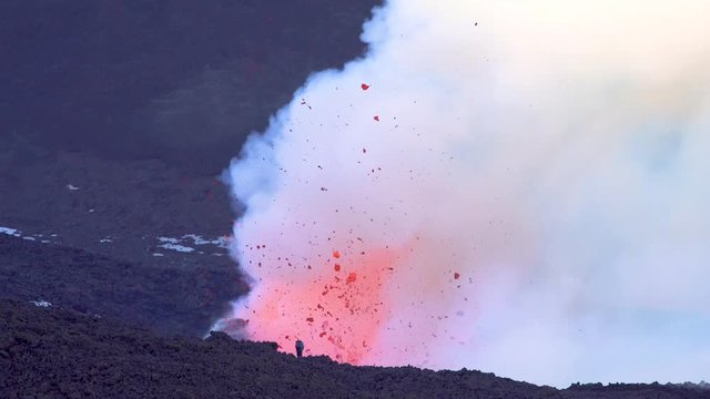 Mount Etna Eruption - Lava flow and ash emission in volcano Etna in Sicily