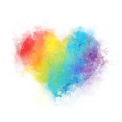 Conceptual watercolor raindow heart isolated