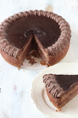 Chocolate cake on a white background