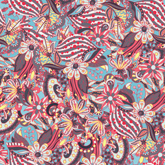 Naklejka premium Vector floral background with hand made pattern. Doodles.