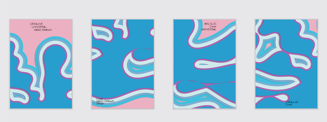 Templates with paper cut wavy shapes on flat colored background