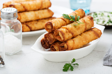 Deep Fried Turkish Cigar Shaped Rolls - Spring roll Sigara Borek.